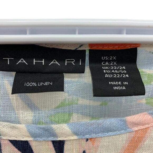 Tahari Womens Short Sleeve Linen Multicolor Tropical Tunic Top Size 2x - Picture 3 of 6